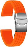 Ullchro Silicone Watch Strap Replacement Rubber Watch Band Waterproof Stripe Pattern - 16mm, 18mm, 20mm, 22mm, 24mm Watch Bracelet with Stainless Steel Deployment Buckle (20mm, Orange)