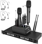 TONOR Wireless Mic System, Charge Station, 2 Handheld Mic & 2 Headset Mic | Rechargeable Mic with Bodypack for PA System, Karaoke, Church, Party, Stage Performance, 4*20 Channels 295ft/90m Range
