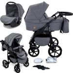 GaGaDumi Boston 3-in-1 Pram & Travel System - Lightweight Foldable Baby Pushchair & Buggy with Car Seat Rear & Forward Facing - Complete Set with Accessories Gray Jeans