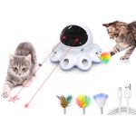 ORSDA Cat Laser Toy, 2-in-1 Interactive Cat Toys for Indoor Cats, Automatic Laser Pointer Cat Toy, 8 Holes Mice Whack A Mole Moving Feather, USB Rechargeable Electronic Kitten Toys for All Breeds