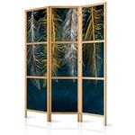 murando Room divider Feather Texture Abstract 135x171cm / 54"x68" 3 pieces non woven fabric German quality room divider wood design pattern hand made Home office beige blue b-A-10061-z-b