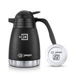 Go24 pexpo Cosmo ISI Certified Stainless Steel Thermal Carafe - 1 Litre | Hot & Cold Triple Wall Vacuum Insulated | Tea & Coffee | Home, Office, Kitchen, Restaurants - Knight Black