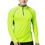 Muscle Alive Men's Quarter Zip Running Active T Shirts Workout Long Sleeve Jersey with Thumb Holes Polyester and Spandex Yellow M