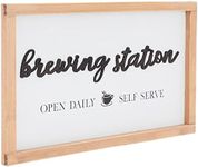 Wooden Brewing Station Sign with Hooks, Farmhouse Coffee Bar Decor (16 x 9 In)