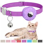 AirTag Cat Collar, Reflective Kitten Collar Breakaway Apple Air Tag Cat Collar, GPS Cat Collar with AirTag Holder and Bell, Lightweight Tracker Cat Collars for Girl Boy Cats, Kittens and Puppies (Purple)