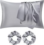 Seiwohl Satin Pillowcase for Hair and Skin Grey Satin Pillow Cases 2 Pack with Satin Hair Scrunchies for women Soft as Silk Pillowcase Cooling Pillow cases with Envelope Closure Standard Size 50x75 cm