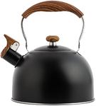 Beruyu Stove Top Whistling Kettle, Stainless Steel Tea Kettle Teapot with Foldable Anti-Heat Handle for Gas Stove Induction Hob, 2.5L (Black)