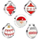 KAISHANE Christmas Cookie Cutters - 5 Pieces -Christmas Ornament,Light bulb,Round Cookie Cutters