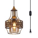 YLONG-ZS Pendant Light Fixtures, Bronze Pendant Chandeliers with Amber Glass Shade, Industrial Mini Ceiling Light Fixture for Kitchen Island Dining Room Hallway Bedroom