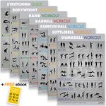 7 Exercise Posters for Home Gym - Each Large Gym Poster is 42x71 CM with a Dry-Erase Laminate. Fitness Poster Bundle Includes 6 Workout Posters and 1 Stretching Guide Poster. Exercise E-Book Included.