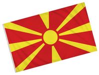 North Macedonia Flag with Brass Eyelets - Large 5x3ft Double Stitched Polyester Collectable National Flag Supporter Fan Colourful and Durable Indoor Outdoor Banner Decoration for Home Garden