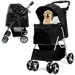 JupiterJX Dog Stroller with Rain Cover, Pet Pram for Small Medium Dogs, Dog Buggy with Storage Basket Cup Holder, Cats Dogs Pushchair, Foldable Pet Pram for Cats Puppies Dogs (Black with Rain Cover)