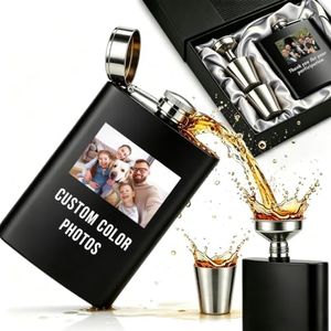 RSQGT Custom Flask for Men, Photo Text Engraved 8oz Hip Flask