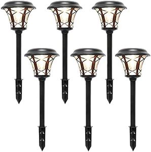 MAGGIFT 6 Pack 25 Lumen Solar Powered Pathway Lights, Super Bright SMD LED Outdoor Lights, Stainless Steel & Glass Waterproof Light for Landscape, Lawn, Patio, Yard, Garden, Deck Driveway, Warm White