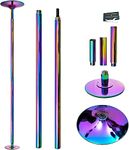 PRIOR FITNESS Premium Dance Pole Removable Adjustable Height Dancing Pole Kit 45mm Spinning&Static, Heavy-Duty Steel Exercise Pole Professional Grade Excellent Home Training Rainbow, w/CE Certificate