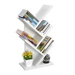 Topfurny Tree Bookshelf, 4-Tier Book Storage Organizer Shelves Floor Standing Bookcase, Wood Storage Rack for Office Home School Shelf Display for Cd/Magazine/Book -White