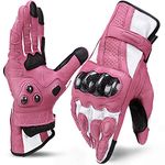 INBIKE Leather Motorcycle Gloves with Carbon Fiber Hard Knuckle Touch Screen for Women (Pink, Medium)