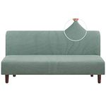 Stretch Armless Futon Cover Futon Slipcover Full Queen Size Futon Couch Cover Futon Sofa Cover Futon Bed Cover Furniture Protector with Elastic Bottom, Checked Pattern Jacquard (Futon, Sage)