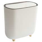 Trash Can Bin with Press Top Lip Slim Modern Garbage Bin Portable Waste Basket Plastic White Recycling Rubbish Bin Container for Bedroom Kitchen Office Bathroom Living Room-9Liter/2 Gallon