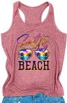 MEESHEEP Womens Beach Life Tank Top Summer Vacation Shirt Funny Glasses Vest Salty Beach Sleeveless Top Pink