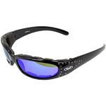 Global Vision Eyewear Marilyn 3 Womens Motorcycle Sunglasses with EVA Foam Padding Bling, Blue Mirror, Adult