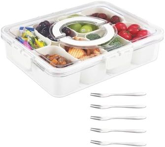 ALEXPRE Divided Serving Tray with Lid,Snack Box,Portable Snack Platters Organizer,Charcuterie Snackle Box Container with 8 Compartments & 5 Forks,Food Storage Containers,Keep Your Candy,Chips Fresh.