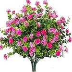 Ancokig Artificial Fake Flowers, 4Pack Outdoor UV Resistant Greenery Shrubs Plants Indoor Outside Hanging Planter Home Garden Décor (Pink)