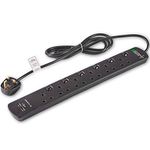 VonHaus 6 Way Plug Extension with USB - 6 Gang 2m Universal Power Strip with LED Indicator, Power Strip Surge Protected - Extension Lead USB, Ideal for Gaming, Home Office & Garage Black