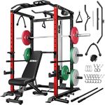 Goimu C1-V4 Power Cage, 2000LBS Squat Rack with LAT Pulldown, Multi-Function Weight Cage Strength Training Machine, Workout Cage with More Attachments for Home Gym Garage (220LBS RD Home Gym Package)