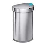 simplehuman ST2009 45L Semi-Round Sensor Bin, Automatic Motion Control, Fingerprint-Proof, Brushed Stainless Steel, W 39.1cm x H 64.1cm x D 32.6cm