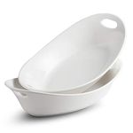 YHOSSEUN Large Serving Bowl with Handles, 1.5 Quarts Oval Serving Platter for Turkey, Thanksgiving Serving Dishes for Entertaining, Ceramic Salad Bowls Set of 2 White