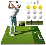 TTCBSPORTS 5x4FT Golf Hitting Mat with Ball Tray, 31MM Dual-Turf Golf Mats Practice Indoor Outdoor Backyard Driving, Large Practice Mat with 9 Balls & Rubber Tee for Chipping Swing Training