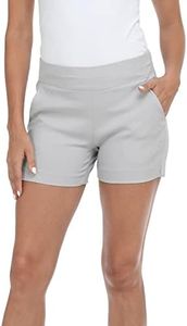 HDE Chino Shorts for Women 4" Inseam Elastic High Waisted Casual Summer Shorts Cool Gray - XL