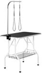 costoffs Foldable Pet Dog Grooming Table with Basket Adjustable Arm Double Tether Salon Table for Small Medium Dogs/Cats 160cm High Black