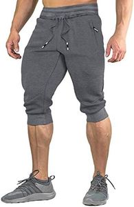 FASKUNOIE Jogger 3 4 for Men Capri Joggers Active Sports Trousers Gym Shorts with Zipper Pockets Light Gray