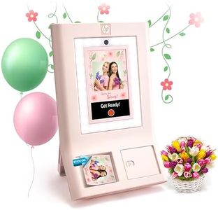 HP Sprocket Photo Booth Machine Instant Color Photo Printer - 10.1" Touchscreen, LED Ring Light - Customize w/250+ Fun Frames, Prints on 3x4 Zink Paper or Share via QR Code, Mobile Notify App - Pink