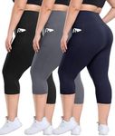 3 Pack Plus Size Leggings with Pockets for Women - High Waisted Tummy Control Spandex Soft Black Workout Yoga Pants