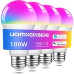 Lightinginside Smart Light Bulbs 100W Equivalent, 1350LM 11W WiFi Smart Bulb Compatible with Alexa/Google Assistant, A19 E26 Color Changing Light Bulb No Hub Required, 2.4GHz WiFi Only,ETL Listed,4PCS