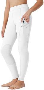 Willit Girls Horse Riding Pants Tights Kids Equestrian Breeches Knee-Patch Youth Schooling Tights Zipper Pockets White L