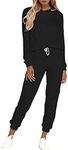 Selowin Womens Active Sweatshirt Hoodie Bodycon Jogging Pant Set Casual Tracksuit Black M