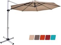 DORTALA 11 Ft Patio Offset Cantilever Umbrella w/ Cross Base, Outdoor Round Hanging Market Umbrella, Outdoor Umbrella with Crank Lift and Step Pedal, 360 Degree Rotation, Polyester Canopy Garden Umbrella with Aluminum Pole for Garden, Backyard, Tan