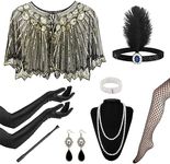 11Pcs 1920s Flapper Great Gatsby Accessories Set,Roaring 20's Theme Set with Shawl Headband Long Gloves Necklace Earrings Handheld Prop,1920s Flapper Costume Vintage Accessories for Women Ladies