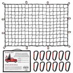 Heavy Duty Cargo Net for Pickup Truck Bed - Stretches from 5' x 7' to 15' x 21' - 12 Metal Carabiners - Compatible with Ford, Dodge RAM, Chevy, Toyota - Ideal for (Black, 5X7 Feet)