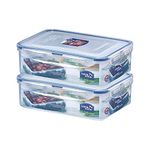 Lock & Lock Classics Rectangular Plastic Airtight Food Storage Containers with Leak Proof Lid, 1.6 Liter, Set of 2, Transparent (HPL824 x 2)