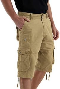 JAWERU Cargo Shorts for Men Multi Pockets Mens Shorts Below Knee Casual Hiking Summer ShortsKhaki 32