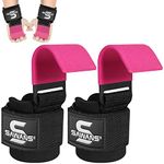 Lifting Hooks Non-Slip Coated Heavy Duty Solid Steel Neoprene Thick Padded Wrist Support Pair of Weight Lifting Gym Straps Deadlifts Chin Pull Up Fitness Bar Grip Strength Training Equipment (Pink)