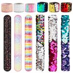 Sequin Slap Bracelets, CoiTek 12 Pack Mermaid Bracelets for Kids Party Favors Slap Magic Wristbands Sequin for Kids Birthday Christmas Gift (2 Colors)