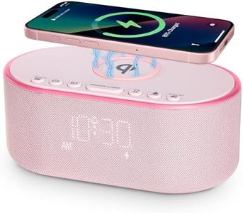 Odokee Wireless Charging Alarm Clock Radio: Qi Certified Fast Wireless Charger for iPhone Samsung - 10W Stereo Bluetooth Speaker - Dimmable Digital Clock with FM Radio for Bedroom Pink