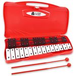 A-Star 25 Note Soprano Chromatic Glockenspiel Xylophone in Red Case with Black/White Keys and Two Plastic Beaters - 2 Octaves G5 to G7