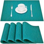 GIVERARE Placemats Set of 4, Heat-Resistant Woven Vinyl Placemat, Non-Slip Washable PVC Table Mat, Easy to Clean Premium Plastic Table Mats for Dining Table, Kitchen Table (Turquoise)